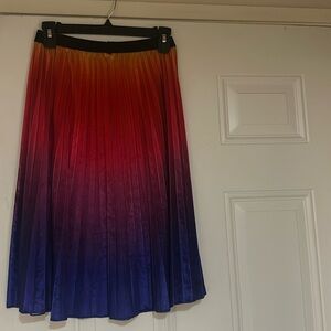 Truly Me Gradient Pleated Midi Skirt in Yellow, Orange, Red, Purple, Blue